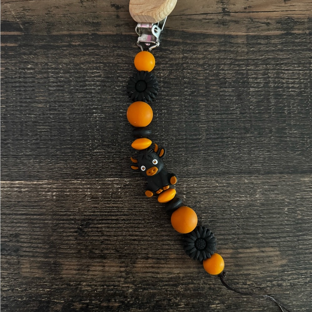 Kids Orange and Black Pacifier Clip